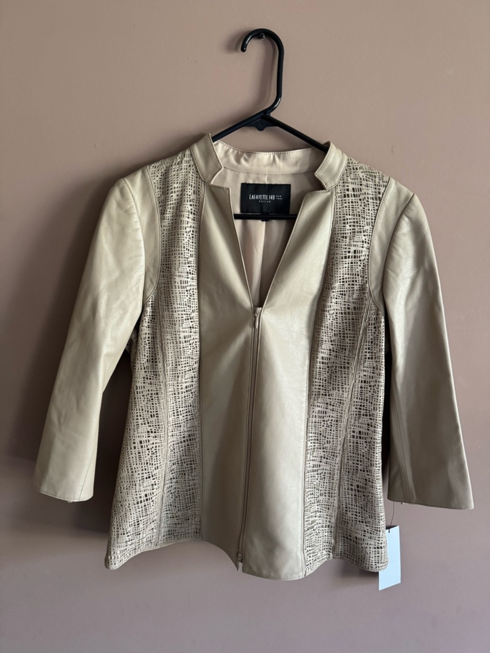 ✨NWT✨ Lafayette 148 Cream Leather Zip-Front Jacket Petite Size 10